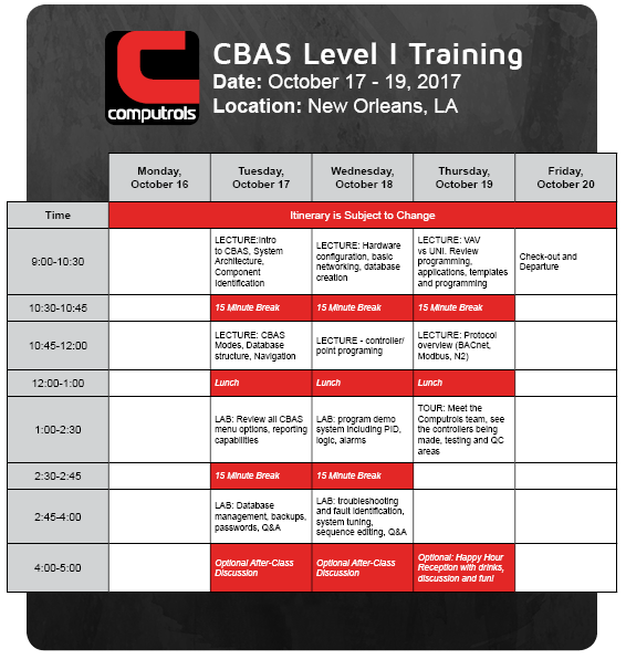 CBAS Level I Training Itinerary